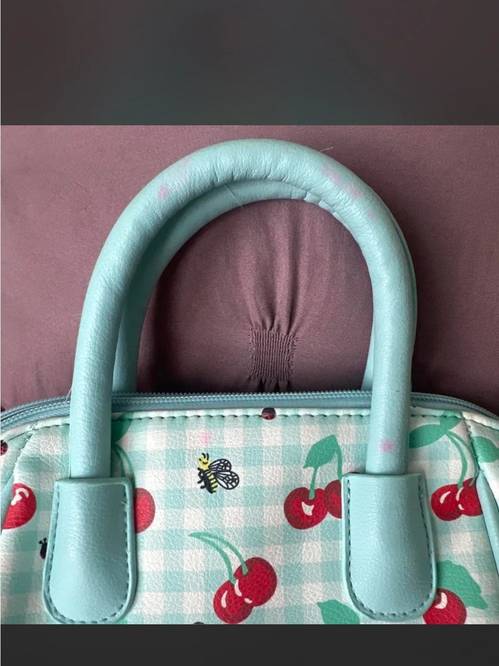 Playful Cherry Print Satchel - Light Blue